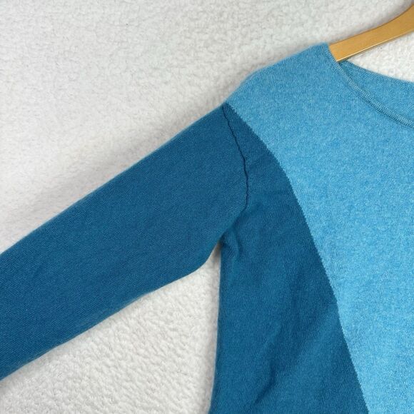 Lauren Hansen 100% Cashmere Sweater Women’s M Blue Colorblock Pullover Soft Knit - Picture 4 of 10